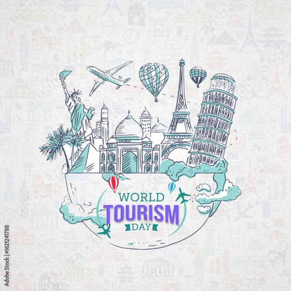 Obraz World Tourism Day Poster Design – Travel, Adventure, and Global Exploration Concept
