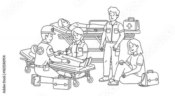 Fototapeta Children Riding Hand Drawn Wagon Being Pulled in Black and White Line Art Illustration with Clean Background, Simple Sketch Style Drawing Vector Design Element isolated medical