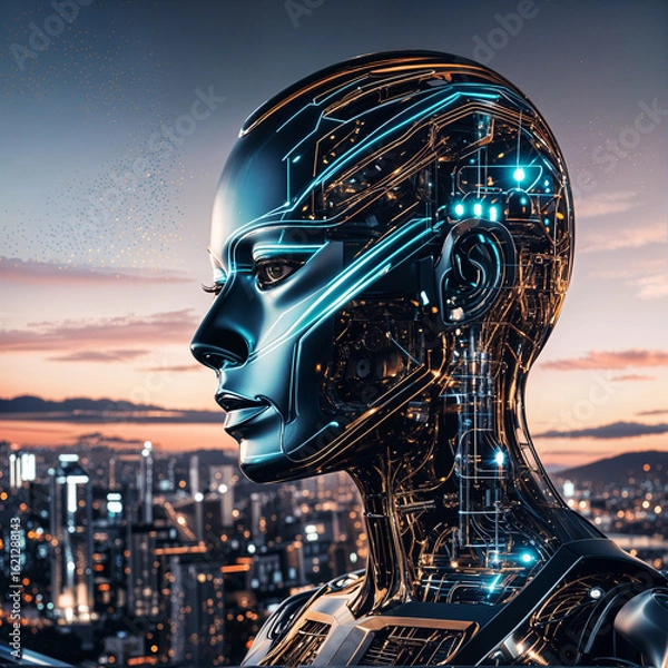 Obraz Futuristic AI Interface – Digital Neural Network Concept Art