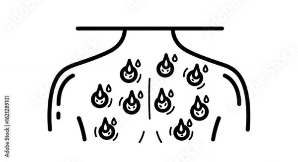 Fototapeta Detailed Black and White Line Art Illustration of Human Back Displaying Sweat Droplets Medical, Hand Drawn Sketch in Clean Minimal Style, Isolated Vector Design Perfect for Healthcare Content