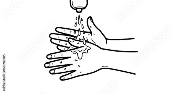 Fototapeta Detailed Black and White Line Art Illustration of Washing Hands Under a Faucet Stream Promoting Hygiene and Health Medical Hand Drawn Sketch Line Art Outline Doodle Minimal Design