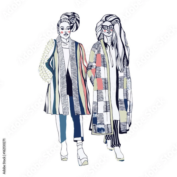 Fototapeta Fashion models. Sketch. Handdrawn Fashion illustration.
