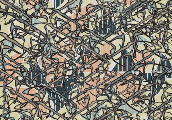 Fototapeta Textured backdrop created by ornate lion heads and triangle elements. Chaotic mosaic motifs for carpets, covers, scrapbooking, tiles, fashion trends, fabrics, dynamic posters, prints, interiors, etc. 