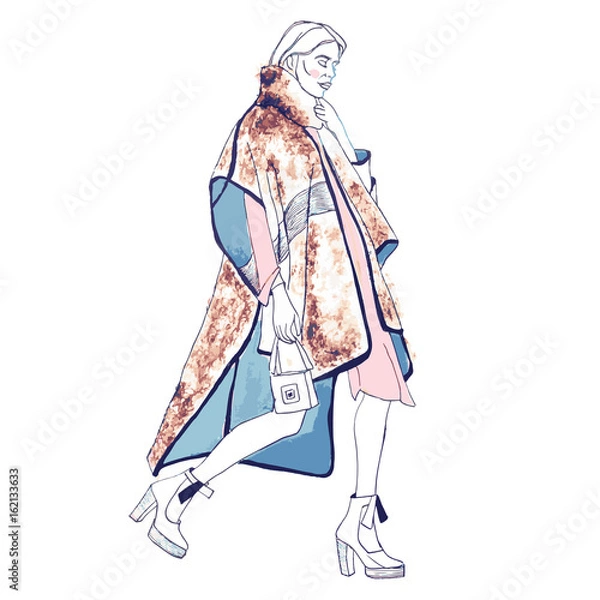 Fototapeta Fashion model. Sketch. Handdrawn Fashion illustration.