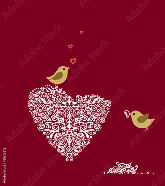 Fototapeta Love birds making their love nest. This image is a vector illustration.