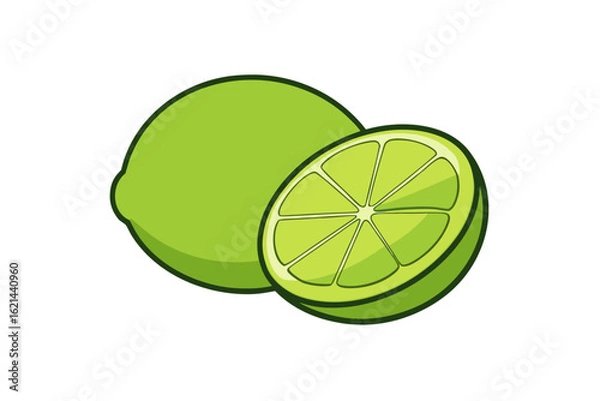 Fototapeta Fresh citrus fruit assortment: lime, lime and lemon, and isolated lime slices on white