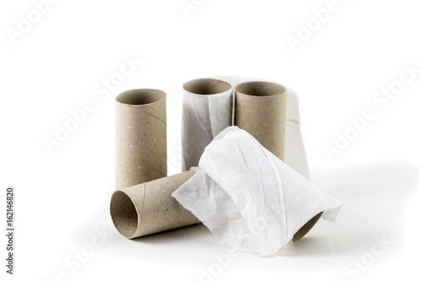 Obraz Empty toilet rolls on white background.
