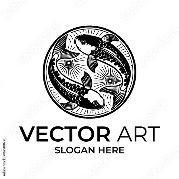 Obraz Black and White Koi Fish Yin Yang Logo