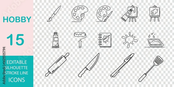 Obraz Art and Craft Hobby Icons Set Outline Style Transparent Background vector illustration