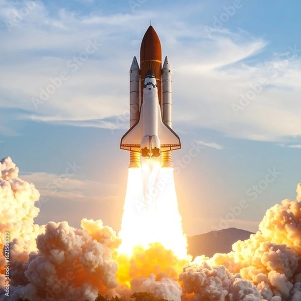 Fototapeta Rocket launch into a vibrant sky