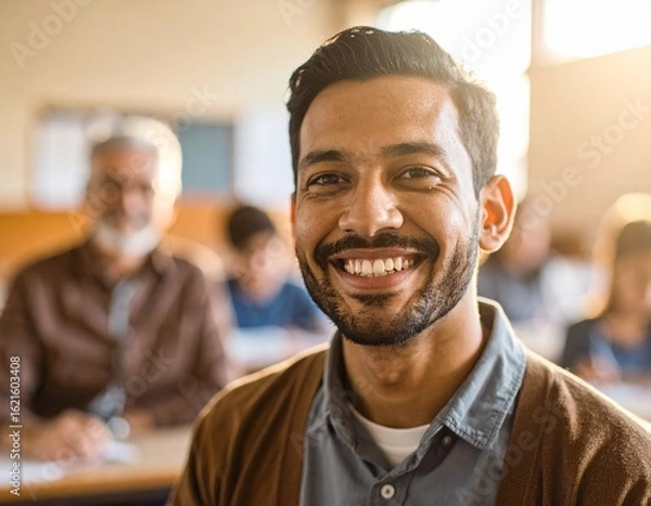 Obraz A close-up shot focusing on a student's face as it lights up with understanding