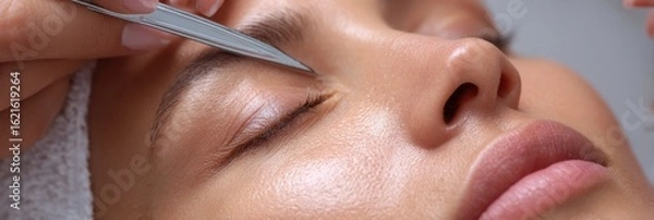Fototapeta Dermaplaning Process Using a Scalpel Tool for Removing Dead Skin and Peach Fuzz on a Client in a Skincare Treatment Setting