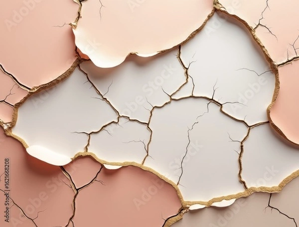 Obraz Cracked earth texture with peeling pink and beige layers