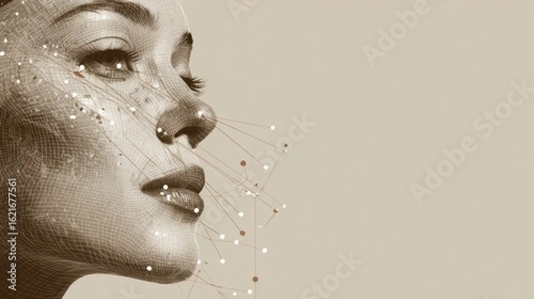 Fototapeta Innovative Illustration of Filler Points and Thread Lifts on a Face With a Soft Beige Background