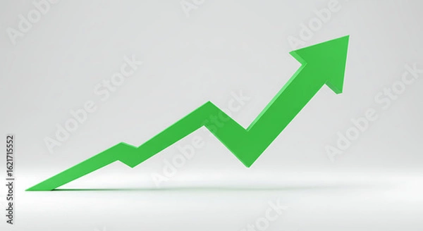 Obraz A dynamic 3D green arrow graph showing upward momentum. A conceptual graphic for business growth, stock market success, and positive trends.