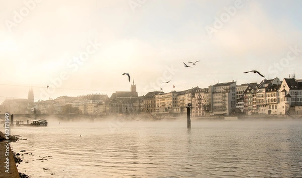 Fototapeta Basel, view at the River Rhein in first morning hours