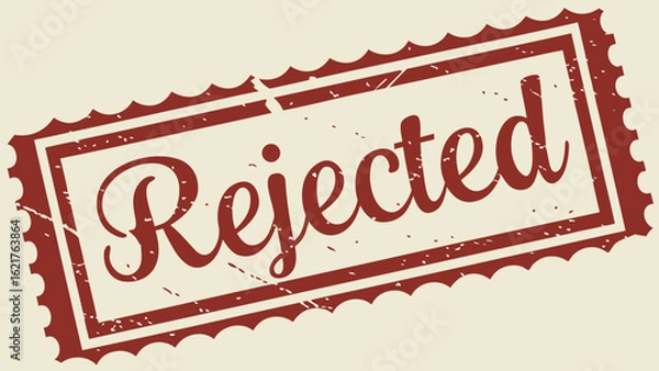 Fototapeta A vintage style red rejected stamp with a serrated edge and distressed texture on a light background