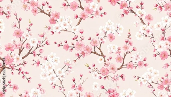 Fototapeta 梅の花と七宝文様の華やか和柄背景