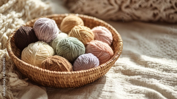 Obraz Creative yarn art workshop cozy studio craft content warm environment close-up viewpoint textile techniques for beginners