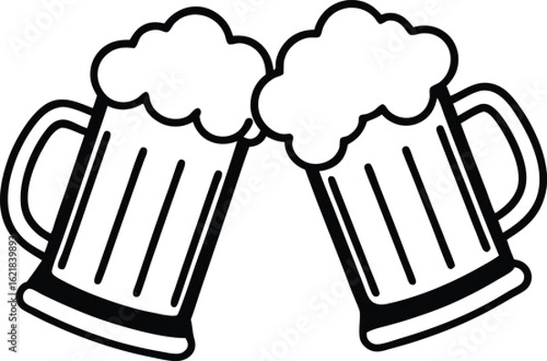 Obraz Two Frosty Mugs of Golden Beer Clinking Together in Celebration Vector Design