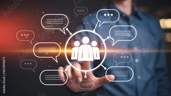 Fototapeta Engaging social media connections with community networking, connecting with influencers to grow your online presence and boost your business reach today