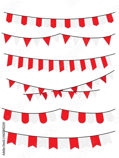 Obraz Red and White Bunting Flags Vector Illustration