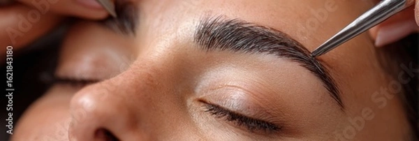 Fototapeta Focused Session on Detailed Brow Shaping With Precision Techniques for a Flawless Look at a Beauty Studio