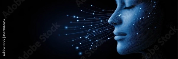 Fototapeta Laser Pulses Illuminate Cheek Area in Futuristic Design Showcasing Advanced Facial Technology