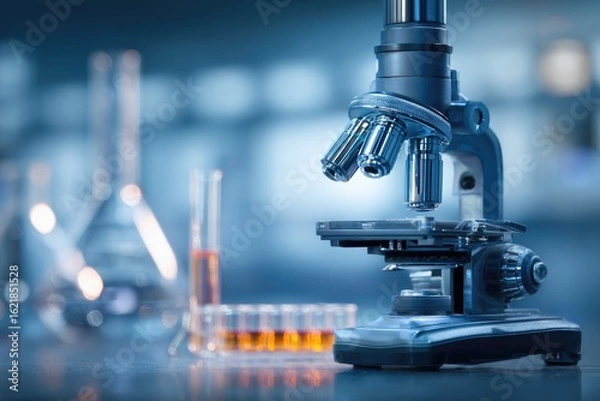 Fototapeta Modern scientific microscope in a laboratory setting