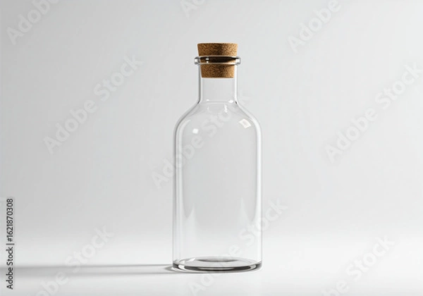Obraz Empty Glass Bottle with Cork Stopper, Clear Bottle, Glassware, Beverage Bottle, Minimalist Design