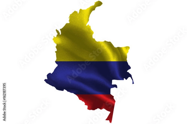 Fototapeta Map of Colombia with national flag on fabric surface