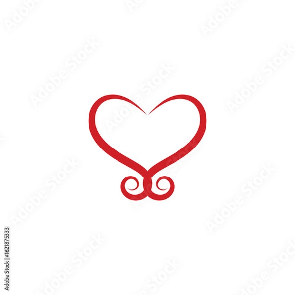 Fototapeta Vector illustration of a red heart icon with a minimalist design on a white background. This symbol of love, affection, and emotion is often used in graphic design, social media, and romantic-themed d