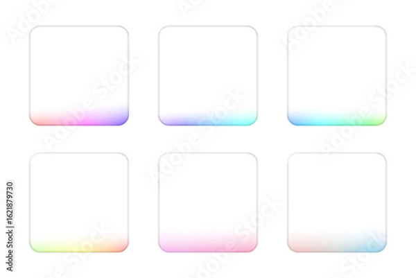 Obraz グラデーションの入った角丸正方形のぷっくりした硝子　フレーム　セット　png
