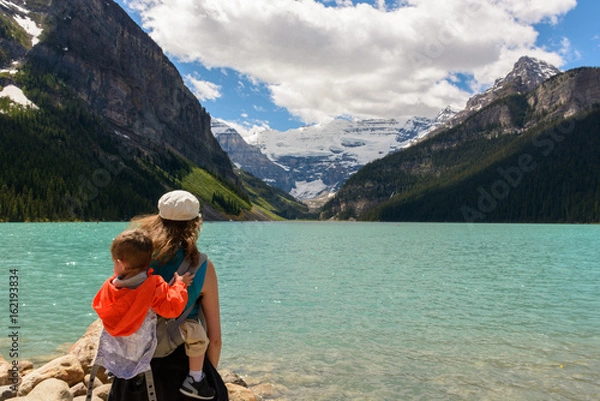 Obraz Mother and son admiring the view at Lake Louise