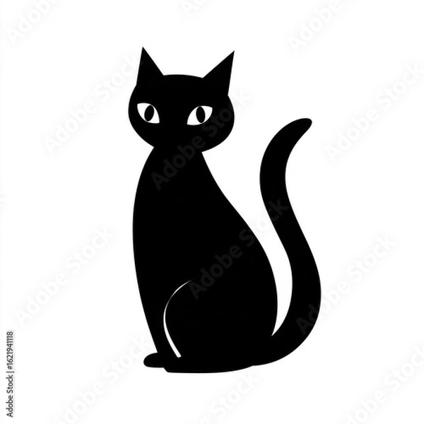 Fototapeta Silhouette of a Black Cat on White Background