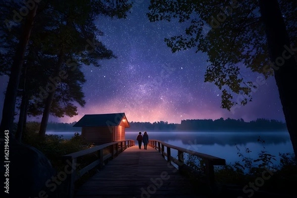 Obraz Couple Stargazing Under a Starry Sky