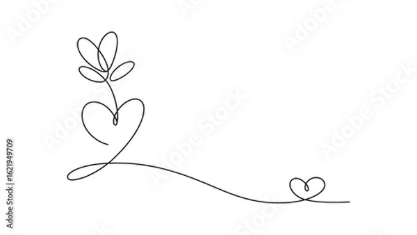 Fototapeta Flower Heart One Line Drawing Vector Illustration Floral Design Isolated on Backdrop