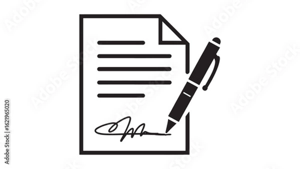 Fototapeta Signed Agreement Document with Pen Icon for Business Contract and Legal Paperwork on Clear