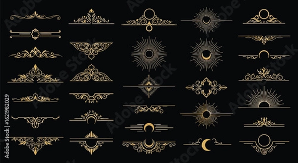 Obraz Golden decorative ornaments and celestial elements vector