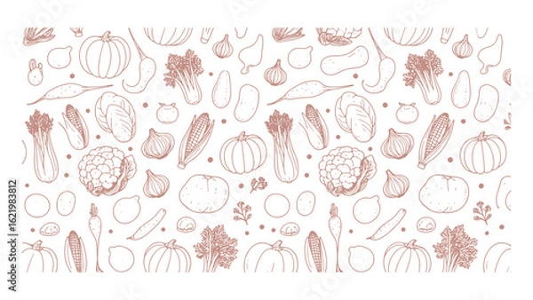 Fototapeta Hand Drawn Vegetables Vector Pattern with Organic Food Elements for Healthy Lifestyle