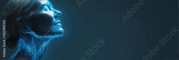 Fototapeta Futuristic Lab Concept Showcasing a Glowing Female Profile Demonstrating Aging Reversal Technology in a Serene Atmosphere