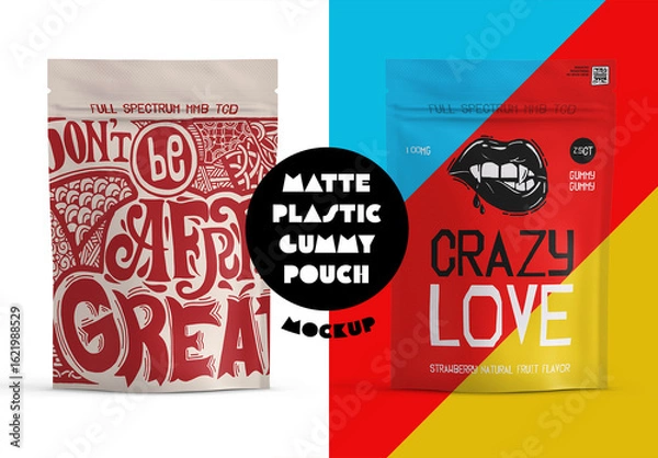 Fototapeta Gummy Pouch Mockup – Matte Stand-Up Bag, PSD with Smart Object