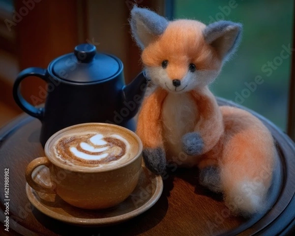 Fototapeta Cozy coffee with a fox