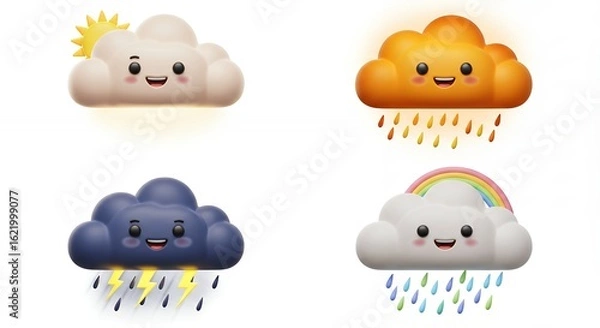 Fototapeta Four cartoon weather clouds