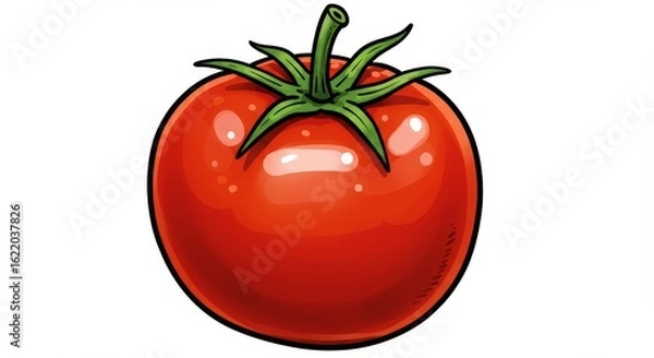 Fototapeta Fresh Red Tomato Illustration - A vibrant illustration of a single, ripe red tomato on a white background. Perfect for food blogs, recipes, and healthy eating content