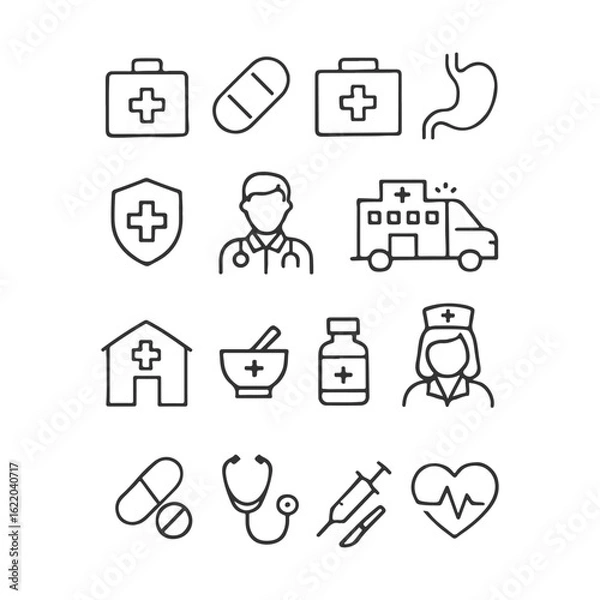 Fototapeta Set of Healthcare and Medical Related Line Icons. Outline Symbol Collection