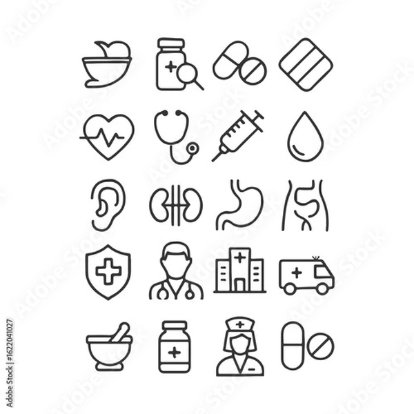 Fototapeta Set of Healthcare and Medical Related Line Icons. Outline Symbol Collection