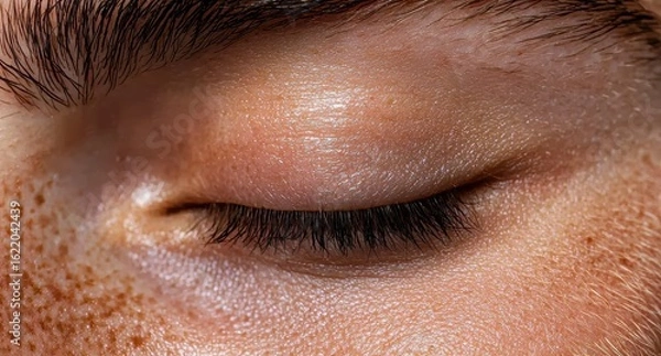 Obraz Close-up of a closed eye with freckles.