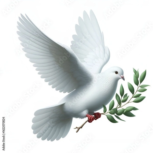 Obraz A pristine white dove soars, carrying an olive branch, symbolizing peace and hope in the world.