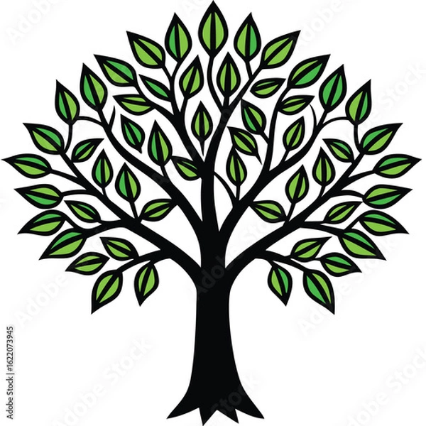 Fototapeta A Beautiful Stylized Tree with Lush Green Leaves and a Strong Black Trunk